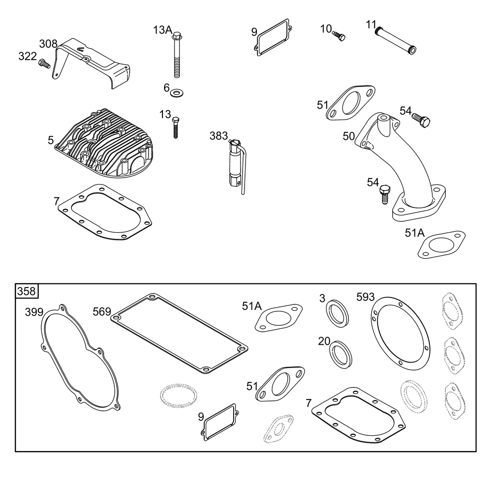 Cylinder Head Group Diagram and Parts List for 326431-3521-08 200000 - 399999 Briggs and Stratton Engine